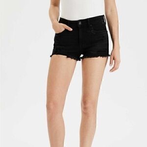 American Eagle Womens Black Hi Rise Shortie Jean Shorts